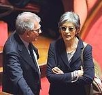 Roma 09-04-2013. Senato-Aula: l'informativa del Governo sugli interventi adottati in materia di tributo TARES. Nella foto da sinistra Lorenzo Battista, senatore M5S e Fabrizio Bocchino, senatore M5S.