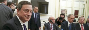 WCENTER 0XQEAHRLOL                epa05248119 The European Central Bank (ECB) chairman Mario Draghi participates as a guest of Portugals first Council of State since Marcelo Rebelo de Sousa (not pictured) was elected as president, at Belem Palace in Lisbon, Portugal, 07 April 2016. Less than a month after taking office as president, Marcelo Rebelo de Sousa has convened the first meeting of this consultation body with the participation of Mario Draghi to 'give a presentation to the Council of State on Europes economic and financial situation.'  EPA/ANTONIO COTRIM