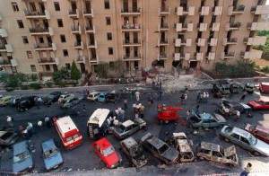 Il luogo della strage avvenuta il 19 luglio 1992, in via Mariano d'Amelio a Palermo, nel quale persero la vita il magistrato italiano Paolo Borsellino e i cinque agenti di scorta Agostino Catalano, Emanuela Loi, Vincenzo Li Muli, Walter Eddie Cosina e Claudio Traina.L'unico sopravvissuto fu l'agente Antonino Vullo. ANSA