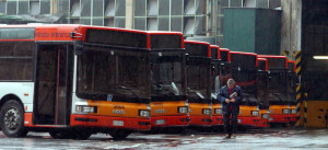 Roma 09/01/2004 Sciopero autotrasporti. Deposito ATAC di Piazza Bainsizza. foto mario de renzis