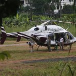A helicopter waits near the cave for more evacuations of the boys and their soccer coach who have been trapped since June 23, in Mae Sai, Chiang Rai province, northern Thailand Monday, July 9, 2018. Thailand's interior minister says the same divers who took part in Sunday's rescue of four boys trapped in a flooded cave will also conduct the next operation as they know the cave conditions and what to do. (ANSA/AP Photo/Sakchai Lalit) [CopyrightNotice: Copyright 2018 The Associated Press. All rights reserved]